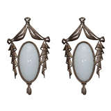 Pair Silvered Hollywood Regency  Oval  Dome Sconces