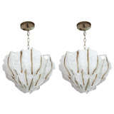 Pair of Camer Murano Leaf Chandeliers
