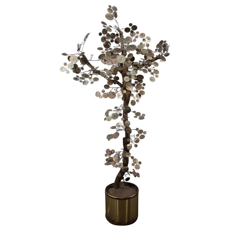 Mid Century Curtis Jere Metal Standing Tree Sculpture For Sale at 1stDibs