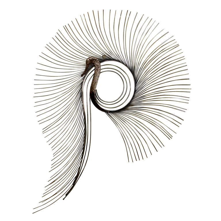 Curtis Jere Curved Brass Peacock Wall Sculpture at 1stDibs | curtis ...