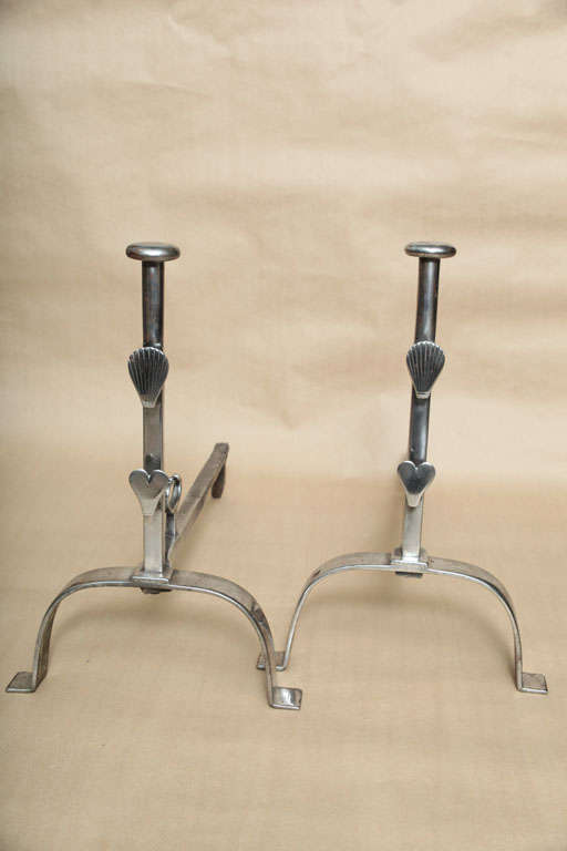 18th Century English Folk-Art Andirons in Polished Steel In Good Condition For Sale In Greenwich, CT