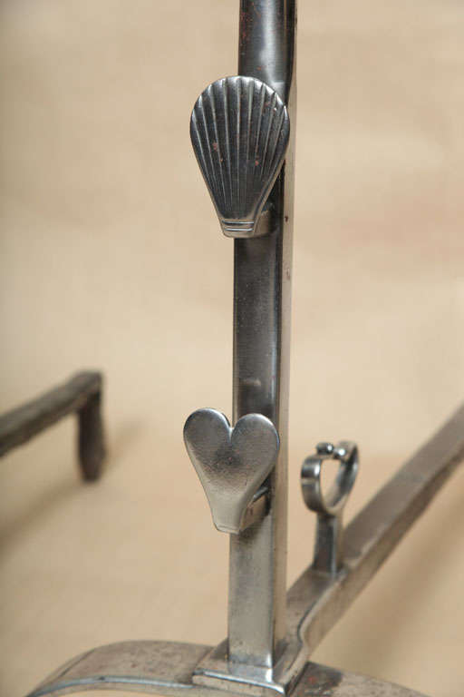 18th Century and Earlier 18th Century English Folk-Art Andirons in Polished Steel For Sale