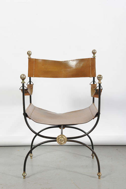 French Jaques Adnet - Campaign Chair and Ottoman