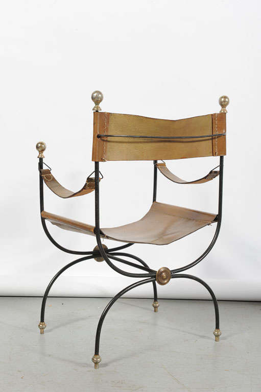 Mid-20th Century Jaques Adnet - Campaign Chair and Ottoman