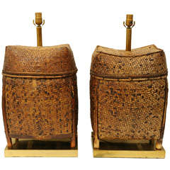 Vintage Pair of "Bamboo" Basket Lamps.