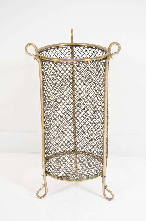 French Woven Brass Mesh Umbrella Stand
