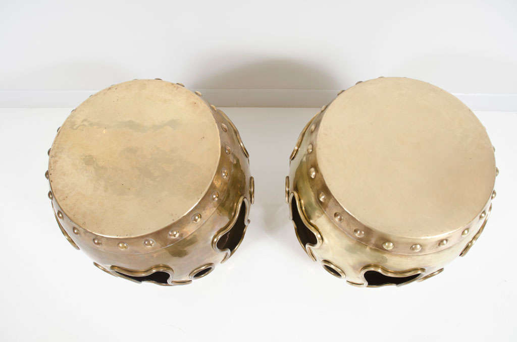 Pair of Chinese Brass Drum Garden Tabourets 4