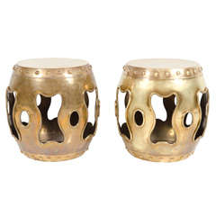 Pair of Chinese Brass Drum Garden Tabourets