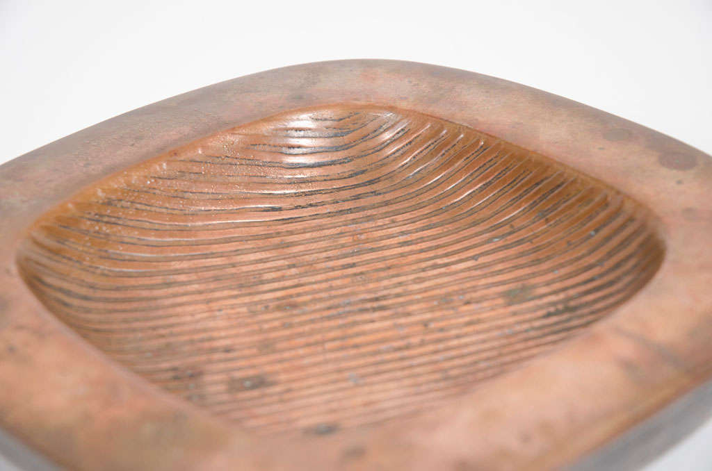 Mid-Century Modern American Grooved Copper Vide Poche by Ben Seibel for Jenfredware For Sale