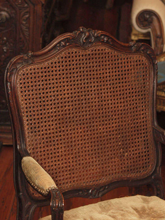 French Pair Of Louis Xv Style Walnut Cane Armchairs For Sale