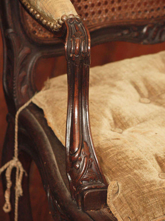 Pair Of Louis Xv Style Walnut Cane Armchairs For Sale 2