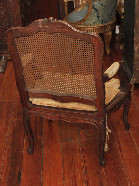 Pair Of Louis Xv Style Walnut Cane Armchairs For Sale 6