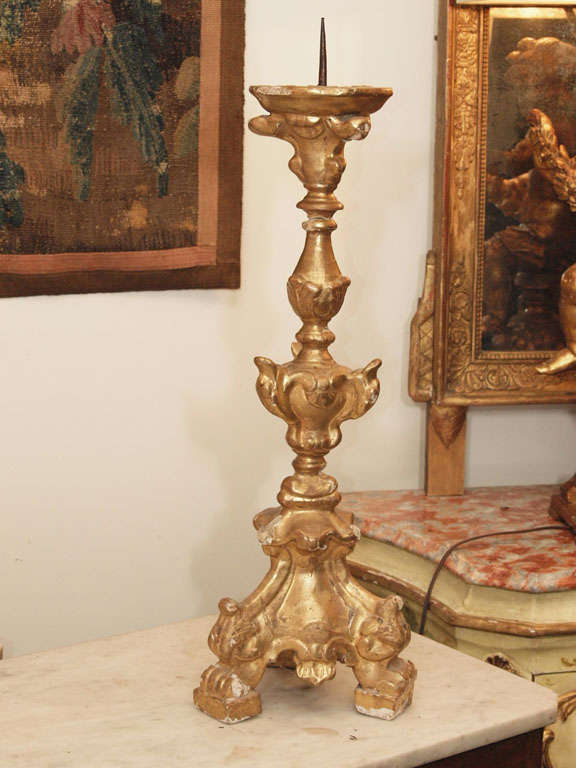 Italian Pair Of Early 17th Century Gilt Pricket Sticks For Sale