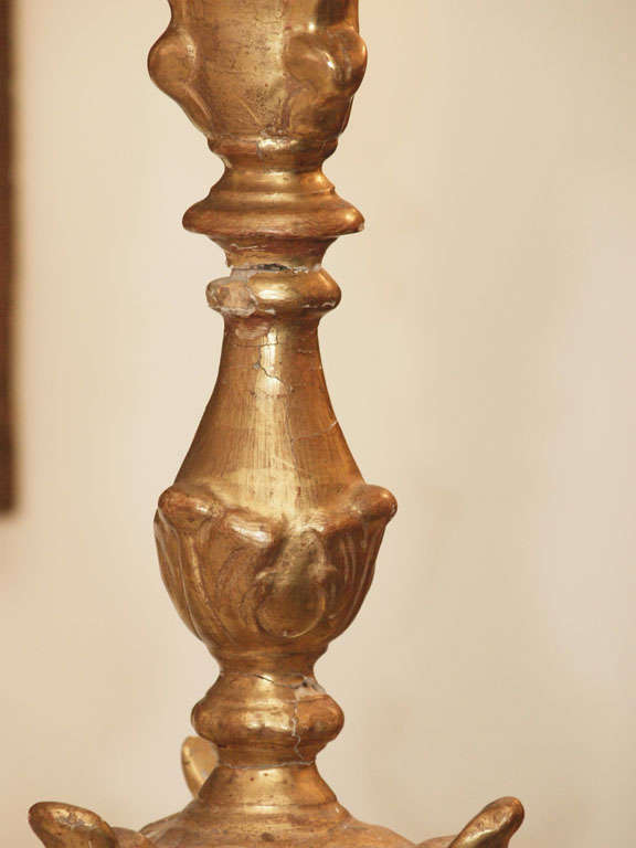 Giltwood Pair Of Early 17th Century Gilt Pricket Sticks For Sale