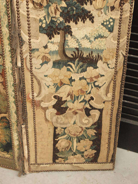 French 17th C Tapestry Fragment Screen For Sale