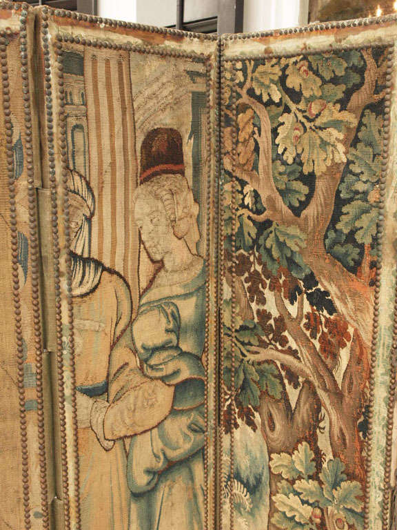 18th Century and Earlier 17th C Tapestry Fragment Screen For Sale