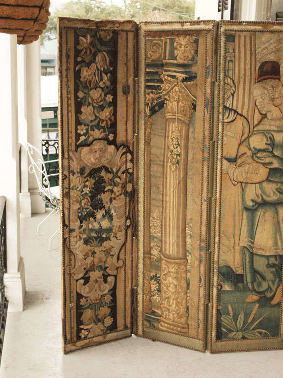 17TH century tapestry fragments made into a 5 panel screen in the 19th c. each panel is 17