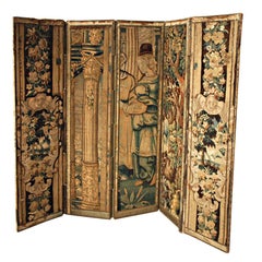Antique 17th C Tapestry Fragment Screen