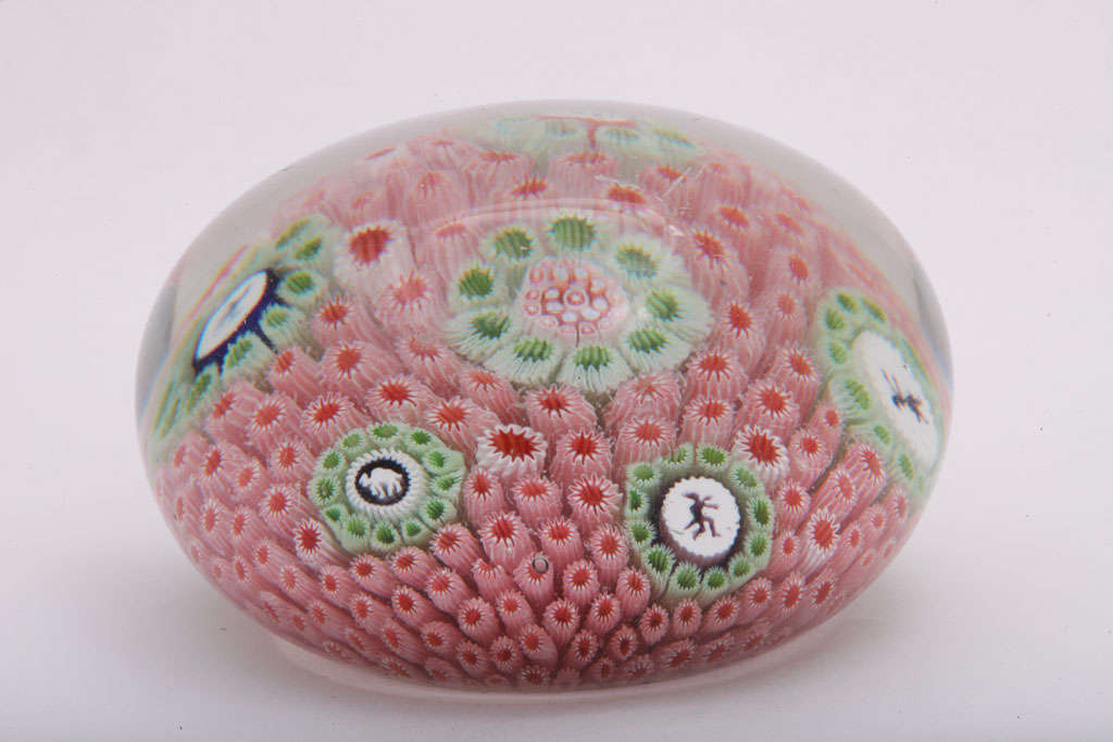 19th Century A Rare Antique St. Louis Pink Carpet Ground Paperweight