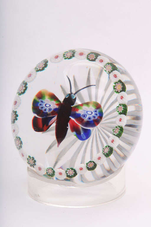 Antique Baccarat Garlanded Butterfly Paperweight