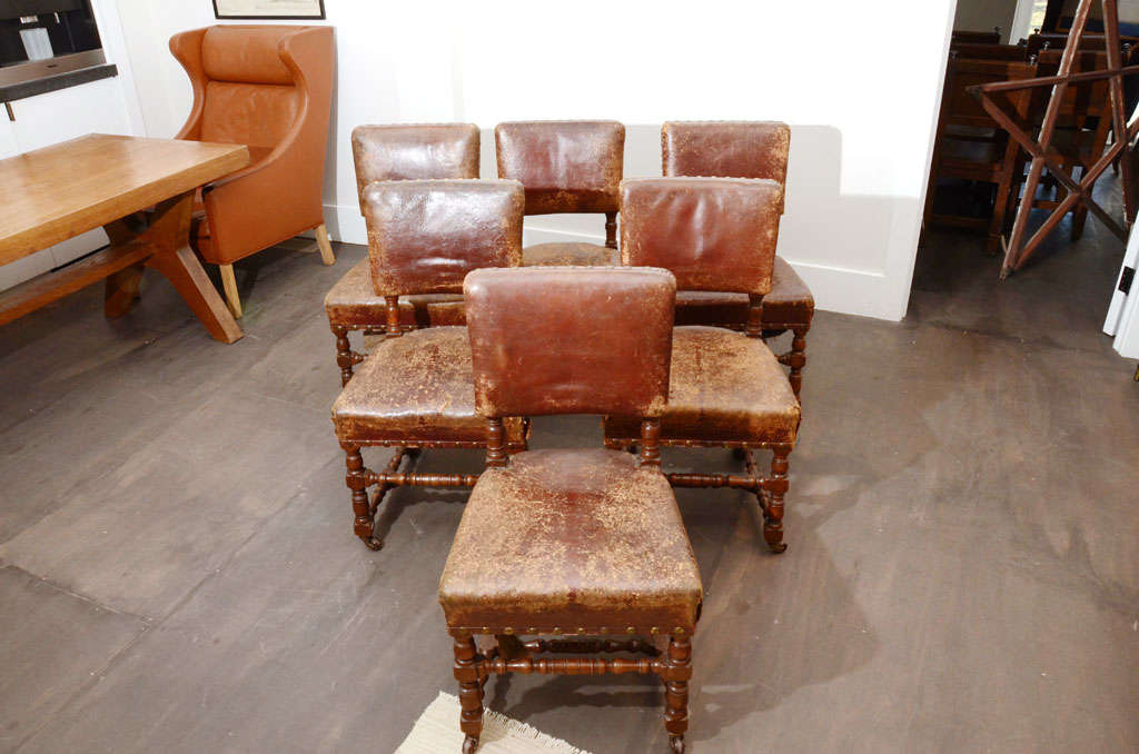 Set of Six Antique Leather Chairs, England, 19th Century In Good Condition For Sale In New York City, NY