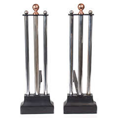Machine Age Art Deco Andirons in The Manner of Donald Deskey