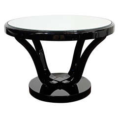 Art Deco Mirrored and Black Lacquered Gueridon Side Table
