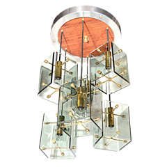 Modernist Smoked Cube Glass Pendant Chandelier