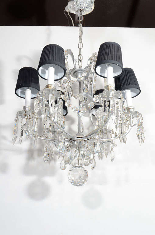 1940's Hollywood Six Light Scrolled Cut Crystal Chandelier