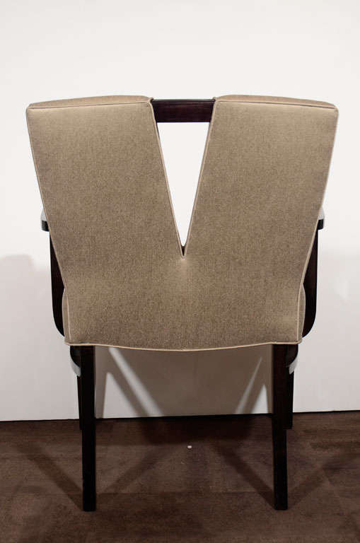 Set of Six Modern Plunging Neckline Dining Chairs by Paul Frankl 7