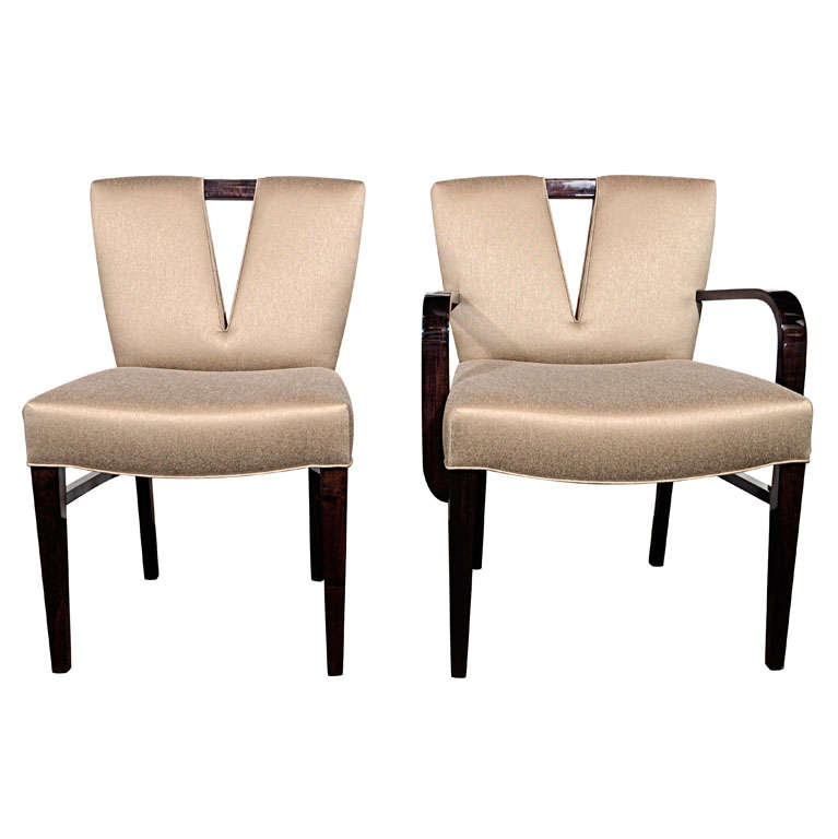 Set of Six Modern Plunging Neckline Dining Chairs by Paul Frankl