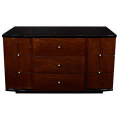 Art Deco Sideboard in Book Matched Walnut and Black Lacquer