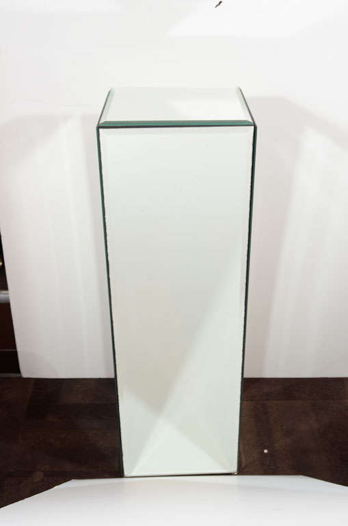 Modernist Column Mirrored Pedestal with Hand Beveled Details at 1stDibs
