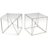 60s stainless steel geometric cube tables w/ inset glass tops
