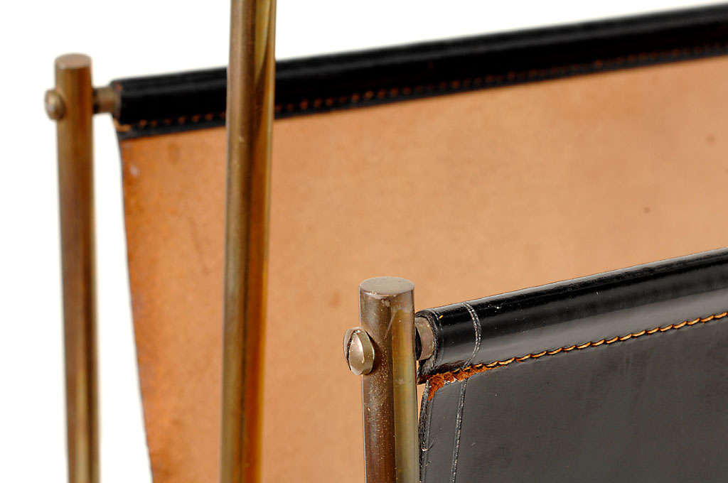 Austrian 1950's Carl Aubock leather sling and brass large magazine rack