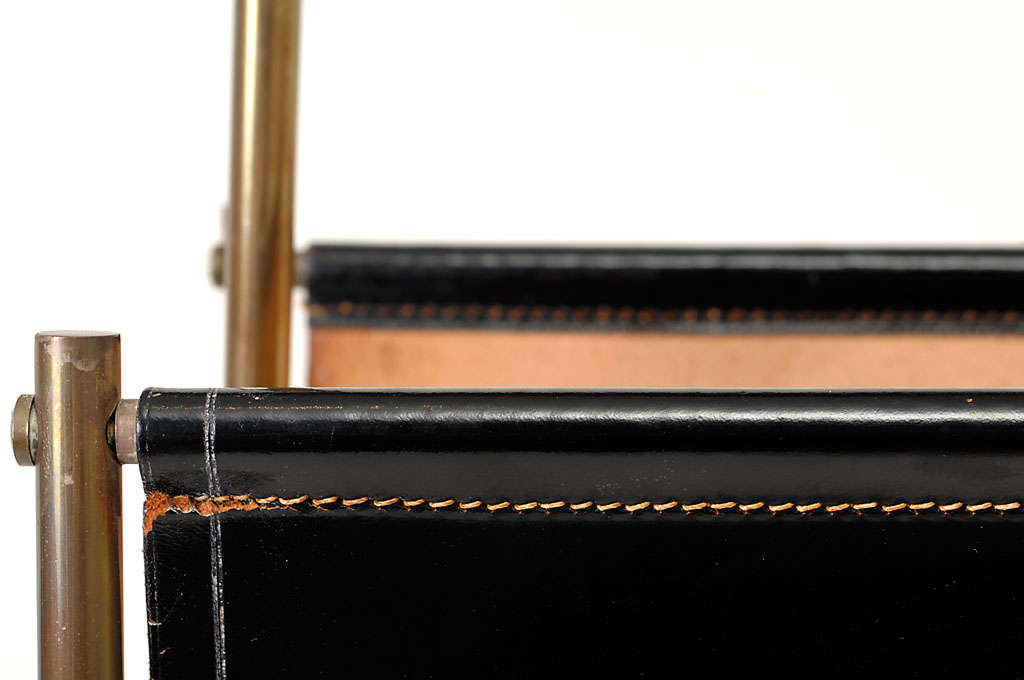 Mid-20th Century 1950's Carl Aubock leather sling and brass large magazine rack
