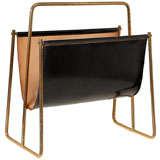 1950's Carl Aubock leather sling and brass large magazine rack