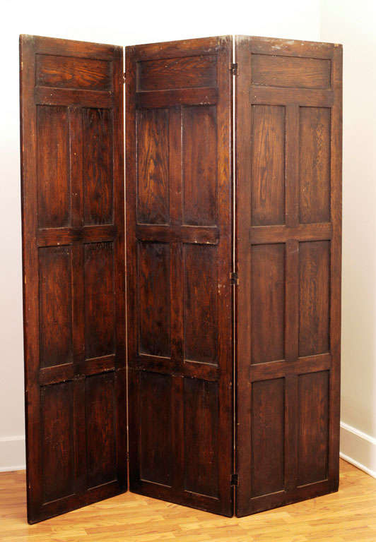 Early 20th C. Drapery Motif Tri-fold Oak Screen 6