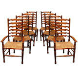 Set of eight English oak ladderback rush seat  Lancashere chairs