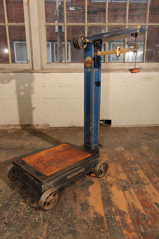 From the decorative Fairbanks logo to the original wood weighing platform, this classic industrial Fairbanks scale has a lot of charm.