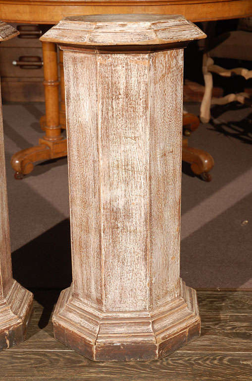 Late Victorian Pair of Octagonal Beveled Top Columnar Plinths from 19th Century England