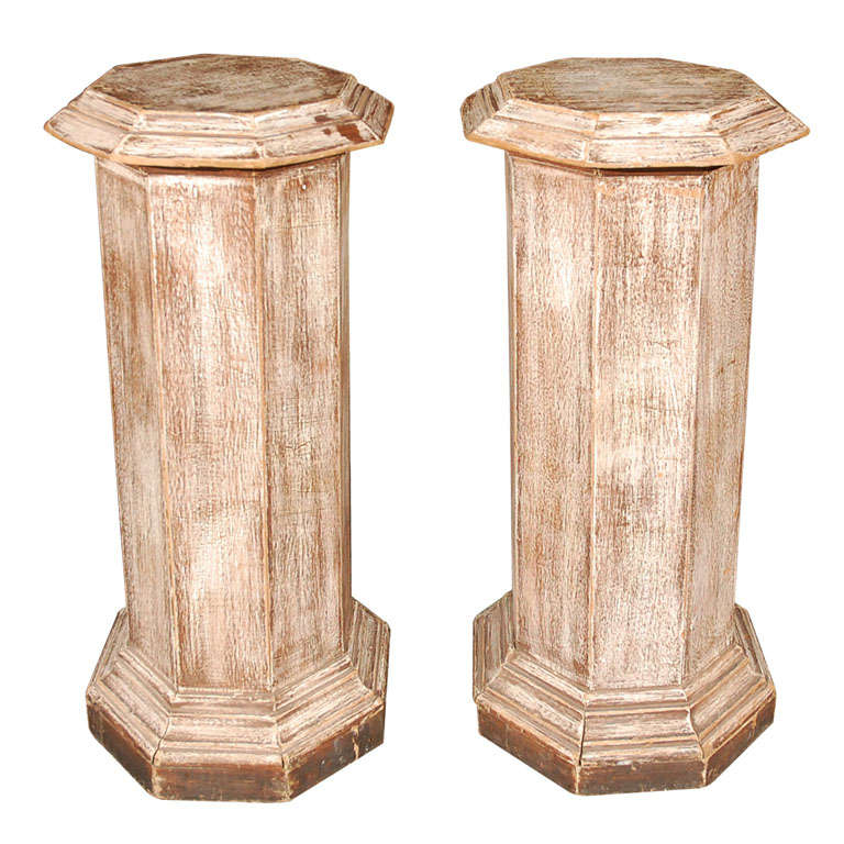Pair of Octagonal Beveled Top Columnar Plinths from 19th Century England