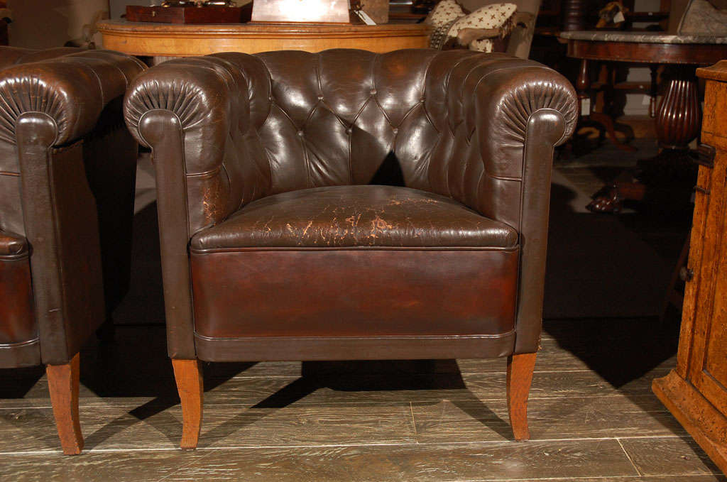 Pair of Swedish Chesterfield Chairs, Circa 1920 In Good Condition In Los Angeles, CA