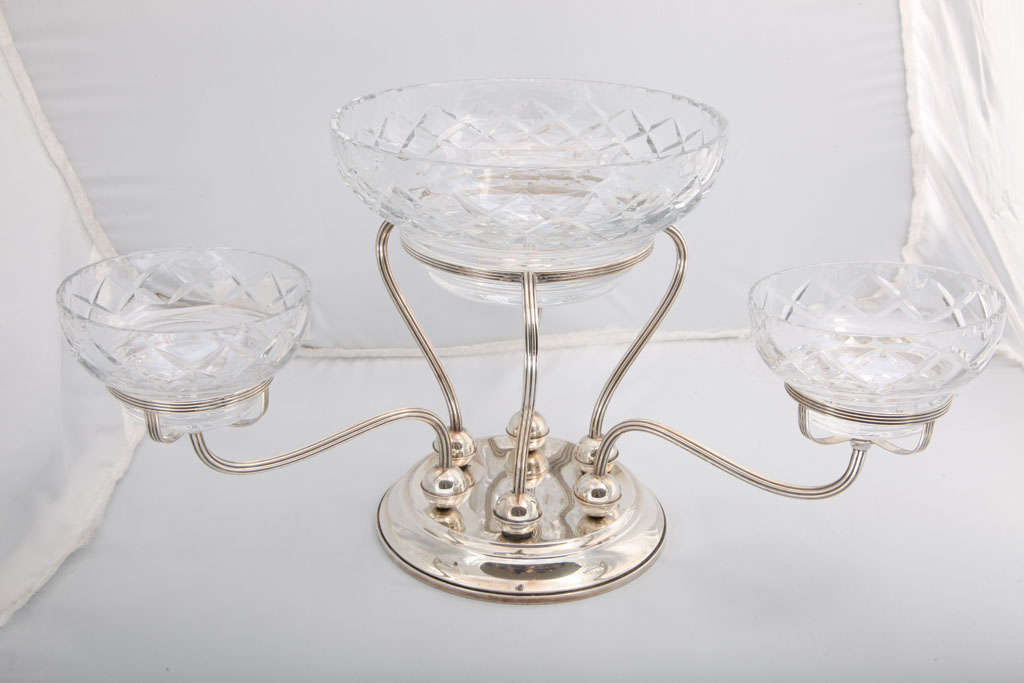 Edwardian Sterling Silver and Cut Crystal Epergne/Centerpiece By Gorham For Sale