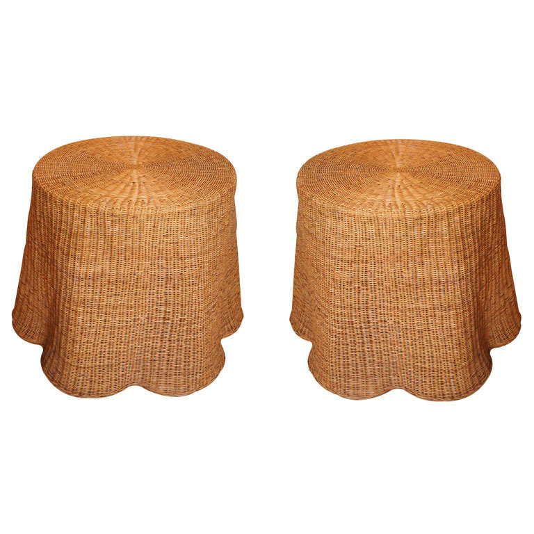 A Pair of Draped Wicker Tables