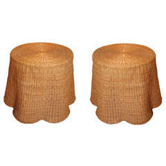 A Pair of Draped Wicker Tables