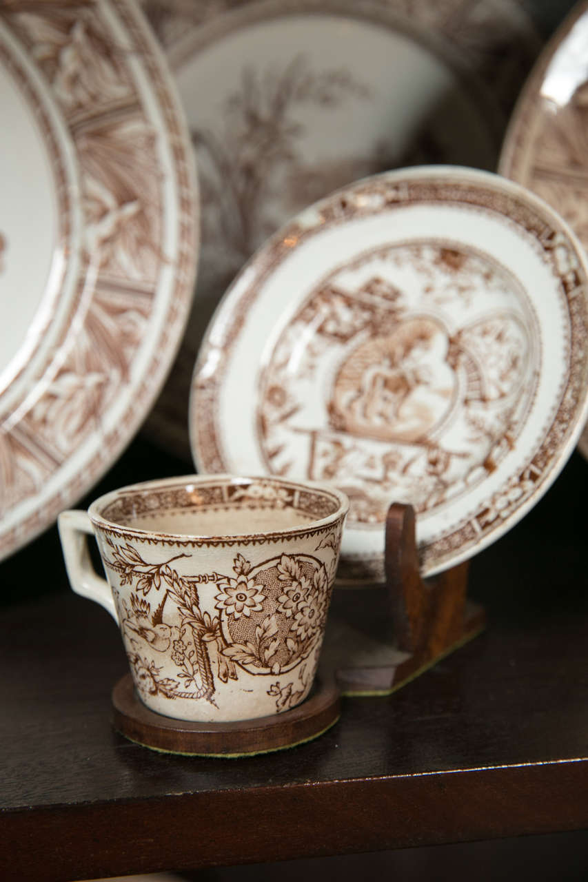 19th Century A large collection of English brown transfer ware
