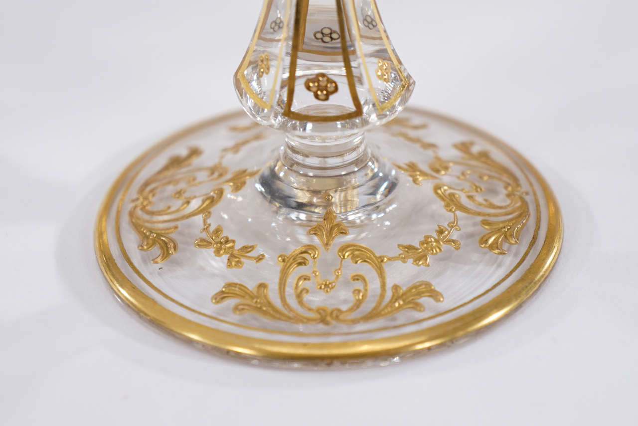 Early 20th Century Exquisite Moser Handblown Crystal, Raised Paste Gold Stemware Service