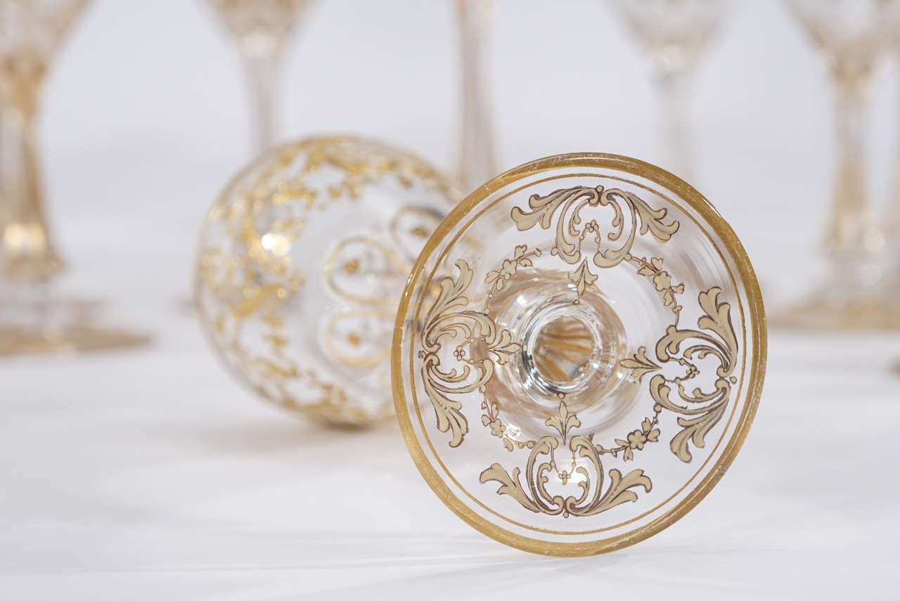Exquisite Moser Handblown Crystal, Raised Paste Gold Stemware Service 3