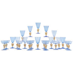 24 Pc Barovier Hand Blown Venetian "French Blue" Stemware Service for 12 10